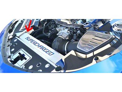 Front Header Plate with Supercharged Lettering; Carbon Fiber (16-24 V6, V8 Camaro)