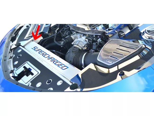 Front Header Plate with Supercharged Lettering; Carbon Fiber (16-24 V6, V8 Camaro)