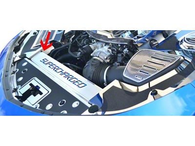 Front Header Plate with Supercharged Lettering; Carbon Fiber (16-23 V6, V8 Camaro)