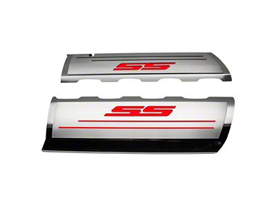 Fuel Rail Cover Overlays with SS Style Top Plates; Bright Red (16-24 Camaro SS)