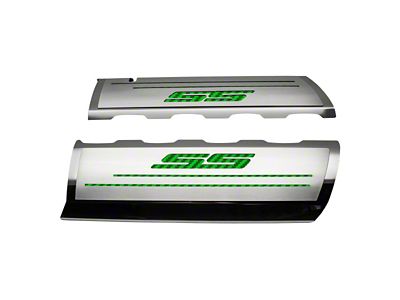 Fuel Rail Cover Overlays with SS Style Top Plates; Green Carbon Fiber (16-24 Camaro SS)