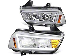 Full LED DRL Headlights; Chrome Housing; Clear Lens (11-14 Charger w/ Factory Halogen Lights)