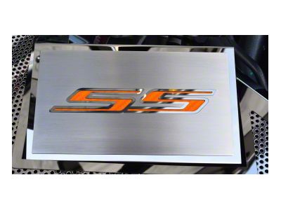 Fuse Box Cover with Brushed SS Top Plate; Orange Carbon Fiber (16-24 Camaro SS)
