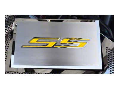 Fuse Box Cover with Brushed SS Top Plate; Yellow Carbon Fiber (16-24 Camaro SS)