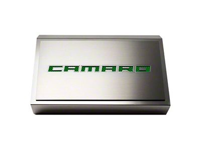 Fuse Box Cover with Brushed Camaro Top Plate; Green Carbon Fiber (16-24 Camaro)