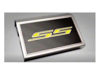 Fuse Cover Cover with Carbon Fiber SS Top Plate; Solid Yellow (16-24 Camaro)