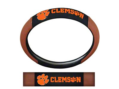 Grip Steering Wheel Cover with Clemson University Tiger Paaw Logo; Tan and Black (Universal; Some Adaptation May Be Required)