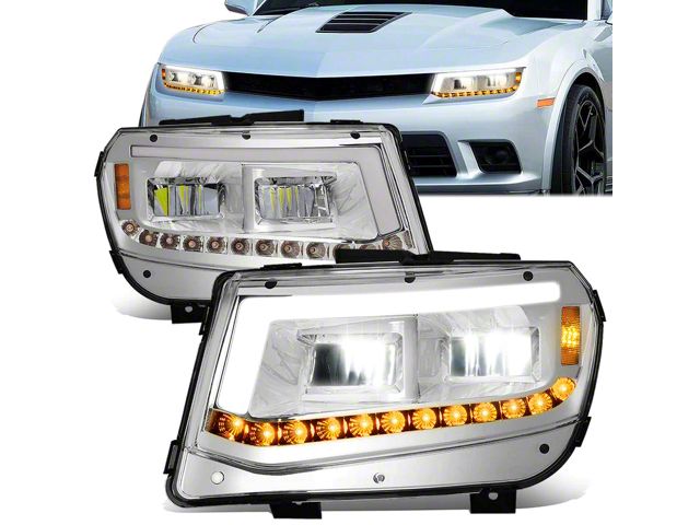 LED DRL Headlights; Chrome Housing; Clear Lens (14-15 Camaro w/ Factory Halogen Headlights)