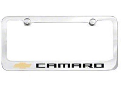 License Plate Frame with Camaro Logo; Chrome (Universal; Some Adaptation May Be Required)