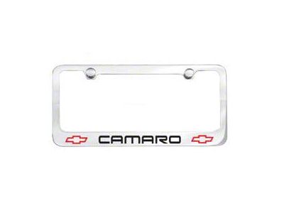 License Plate Frame with Camaro Logo; Chrome (Universal; Some Adaptation May Be Required)