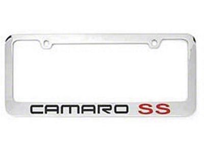 License Plate Frame with Camaro SS Logo; Chrome (Universal; Some Adaptation May Be Required)