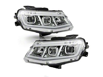 Light Tube DRL Projector Headlights; Chrome Housing; Clear Lens (16-18 Camaro w/ Factory Halogen Headlights)