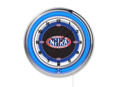 NHRA 19-Inch Double Neon Clock; Blue Neon