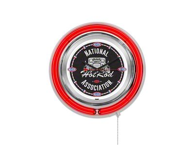 NHRA Hot Rod Double Neon 15-Inch Clock; Red Neon