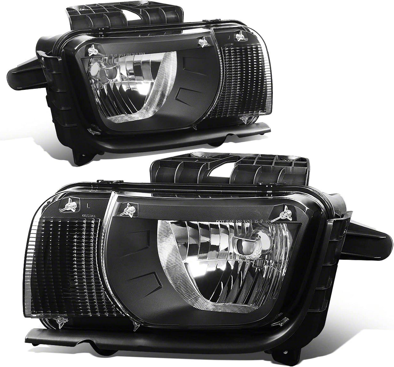 Camaro OE Style Halogen Headlights with Clear Corners; Black Housing