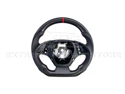 Perforated Leather Steering Wheel without Button Covers; Carbon Fiber with Red Stripe (12-15 Camaro)