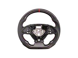 Perforated Leather Steering Wheel without Button Covers; Carbon Fiber with Red Stripe (16-24 Camaro w/o Heated Steering Wheel)