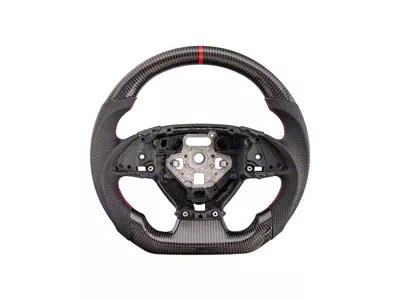 Perforated Leather Steering Wheel without Button Covers; Carbon Fiber with Red Stripe (16-24 Camaro w/o Heated Steering Wheel)