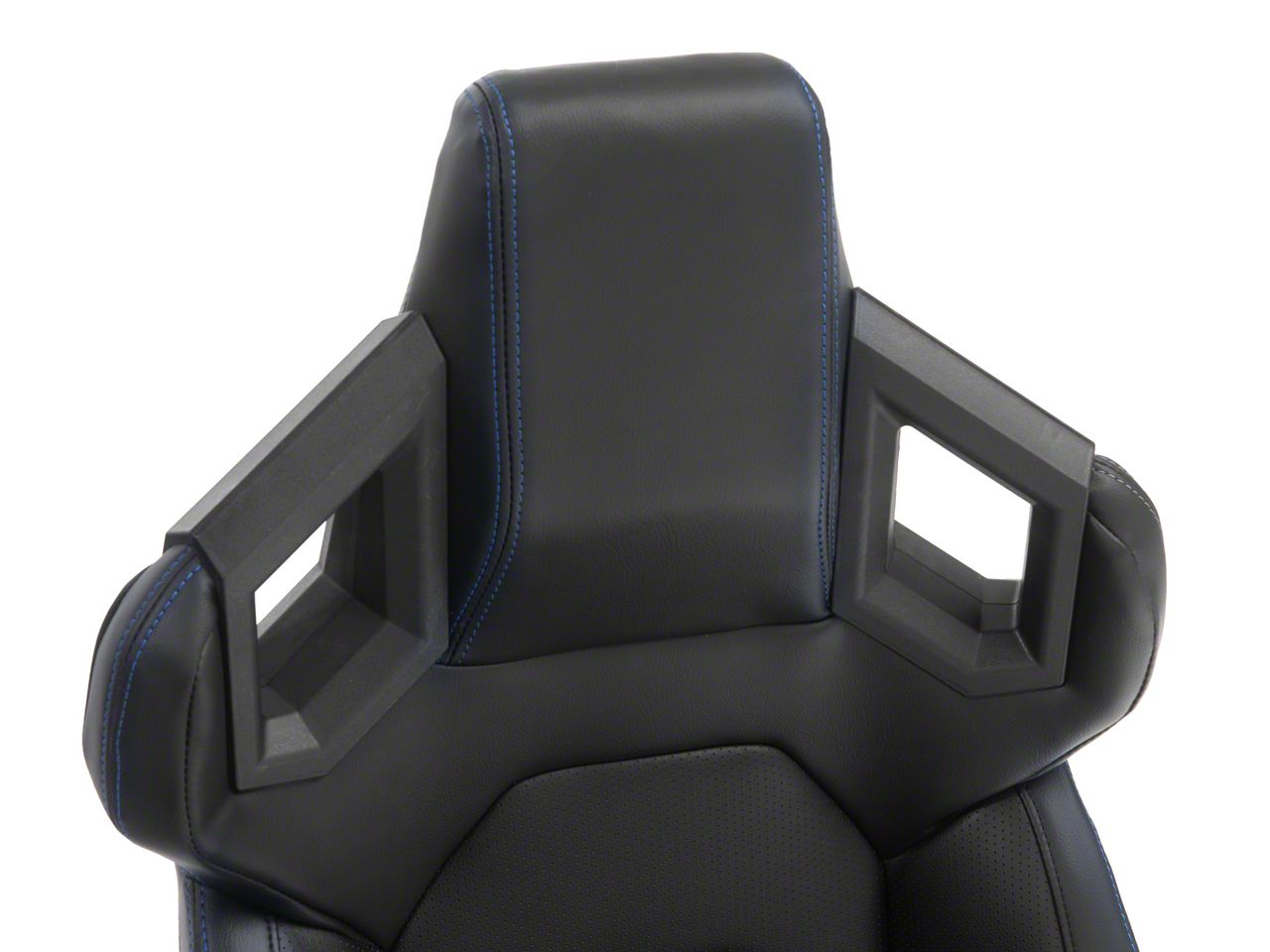 Fully Reclinable Black & Blue PVC Leather Carbon Fiber Style Bucket Racing Seat W Sliders Driver Side Only