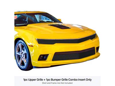 Phantom Style Stainless Steel Billet Upper and Lower Overlay Grilles; Black (14-15 Camaro LT w/ RS Package)