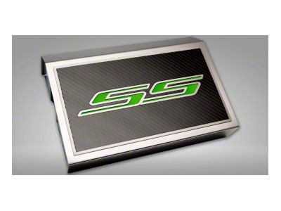 Polished Fuse Box Cover with Carbon Fiber SS Top Plate; Solid Synergy Green (16-24 Camaro SS)