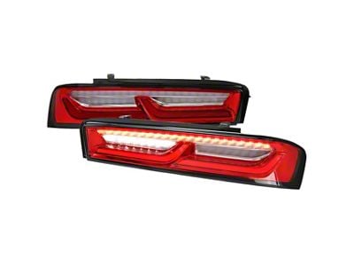 Sequential LED Tail Lights; Chrome Housing; Red Lens (16-18 Camaro)