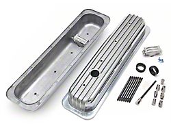 Short Retro Style Valve Covers; Finned; Polished (93-99 5.7L Camaro)