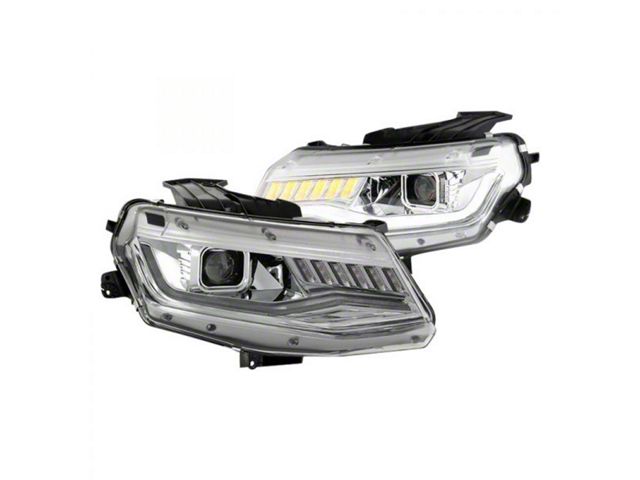 Signature Series Sequential Turn Signal Projector Headlights; Chrome Housing; Clear Lens (16-18 Camaro w/ Factory Halogen Headlights)