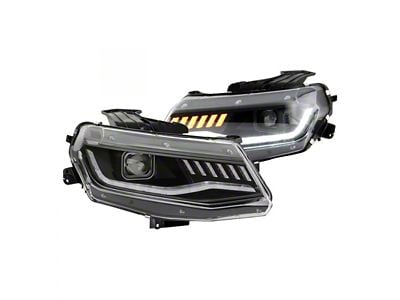 Signature Series Sequential Turn Signal Projector Headlights; Black Housing; Clear Lens (16-18 Camaro w/ Factory HID Headlights)