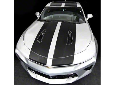 SS Top Racing Double Stripes; Gloss Black (16-18 Camaro)