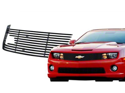 Stainless Steel Billet Upper Grille with Logo Cutout; Black (10-13 Camaro LS, LT)