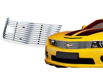 Stainless Steel Billet Upper Grille with Logo Cutout; Silver Hairline (10-13 Camaro LS, LT)