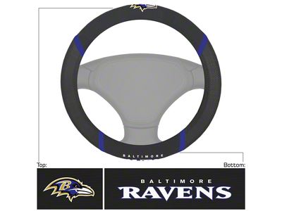 Steering Wheel Cover with Baltimore Ravens Logo; Black (Universal; Some Adaptation May Be Required)