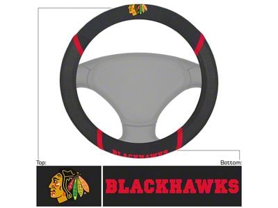 Steering Wheel Cover with Chicago Blackhawks Logo; Black (Universal; Some Adaptation May Be Required)