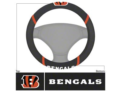 Steering Wheel Cover with Cincinnati Bengals Logo; Black (Universal; Some Adaptation May Be Required)