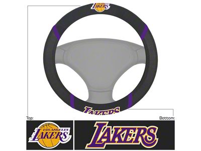Steering Wheel Cover with Los Angeles Lakers Logo; Black (Universal; Some Adaptation May Be Required)