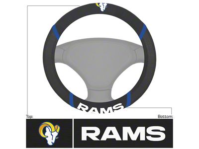 Steering Wheel Cover with Los Angeles Rams Logo; Black (Universal; Some Adaptation May Be Required)