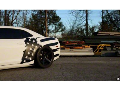 Tattered American Flag Body Graphic; Driver Side; Black White (10-24 Camaro)