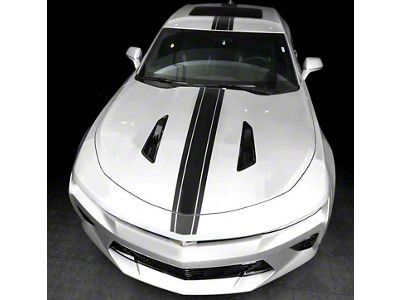 Top Narrow Center Accent Stripes Decal; Gloss Black (14-15 Camaro)