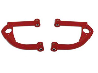 Tubular Non-Adjustable Front Upper A-Arms with Polyurethane Bushings; Bright Red (93-02 Camaro)
