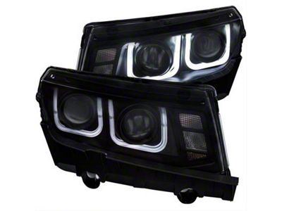 U-Bar Projector Headlights; Black Housing; Clear Lens (14-15 Camaro w/ Factory Halogen Headlights)