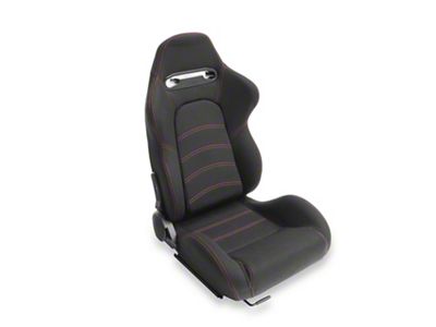 Woven Fabric Racing Bucket Seats with Seat Sliders; Black with Red Stitching (Universal; Some Adaptation May Be Required)