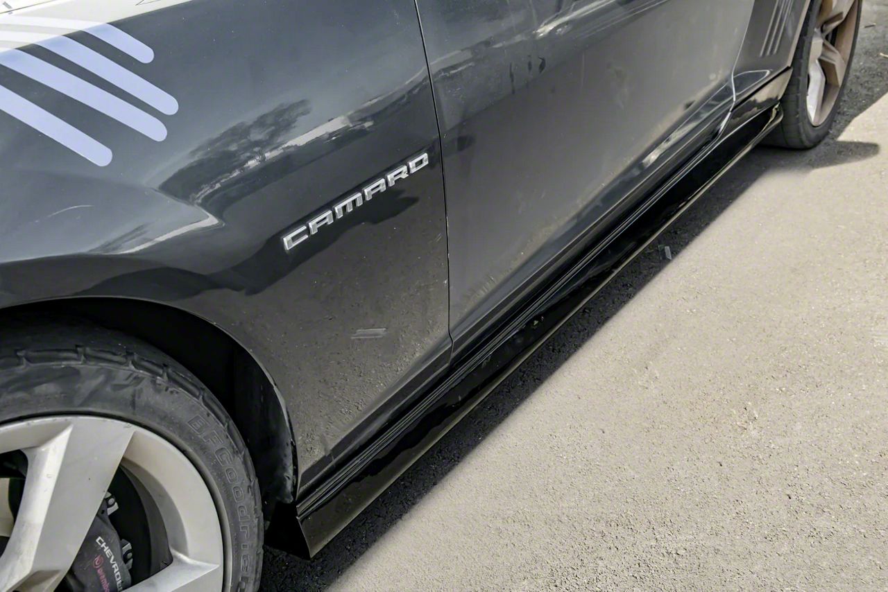 Camaro ZL1 Package Side Skirts Panel Extensions; Gloss Black (1015