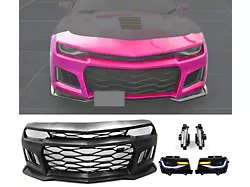 ZL1 Style Front Bumper with Headlights and DRL Fog Lights; Unpainted (14-15 Camaro LT, SS)