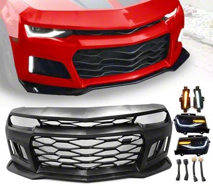 Camaro ZL1 Style Front Bumper with Headlights and Fog Lights Unpainted 10 13 Camaro w Factory Halogen Headlights Excluding ZL1 Free Shipping