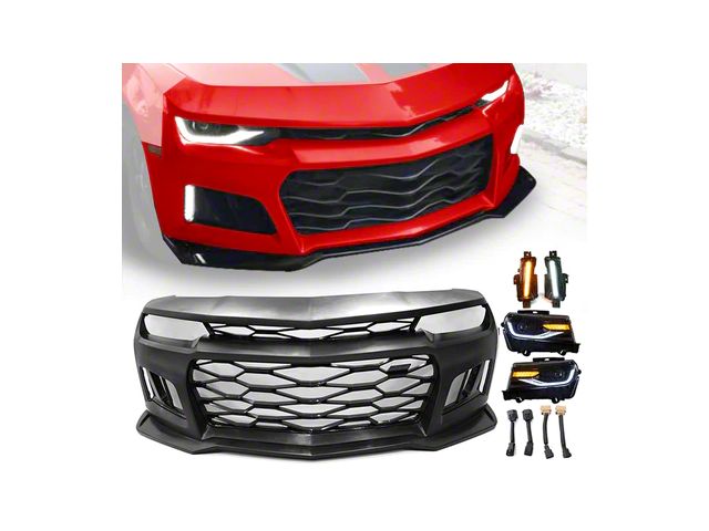 ZL1 Style Front Bumper with Headlights and Fog Lights; Unpainted (10-13 Camaro w/ Factory Halogen Headlights, Excluding ZL1)