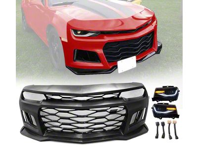 ZL1 Style Front Bumper with Headlights; Unpainted (10-13 Camaro w/ Factory Halogen Headlights, Excluding ZL1)