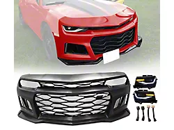 ZL1 Style Front Bumper with Headlights; Unpainted (10-13 Camaro w/ Factory Halogen Headlights, Excluding ZL1)