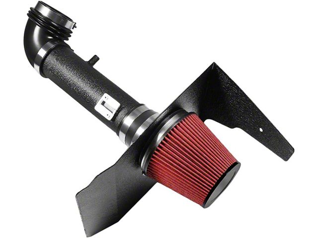 Aluminum Cold Air Intake with Red Filter and Heat Shield; Black (12-14 V6 Camaro)