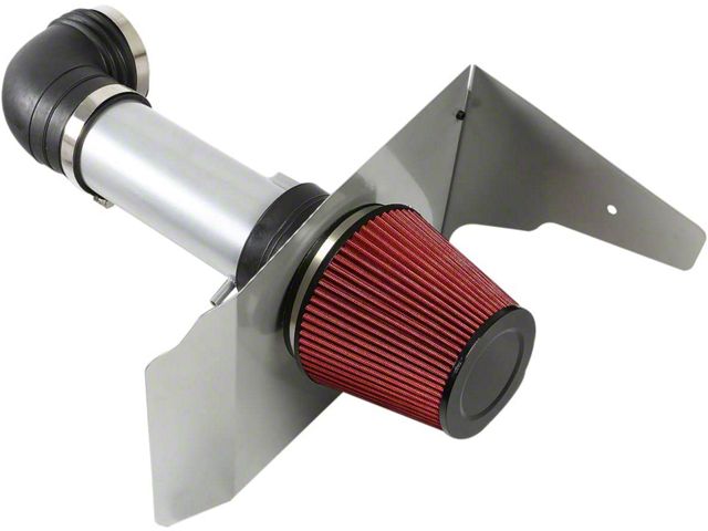 Aluminum Cold Air Intake with Red Filter and Heat Shield; Silver (10-15 Camaro SS)